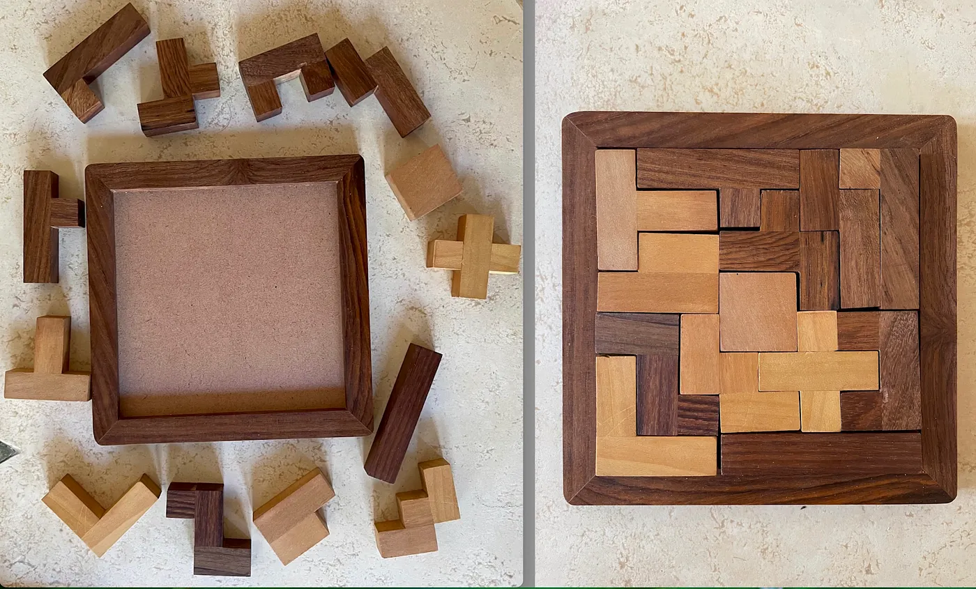 Unsolved vs. completed block puzzle.